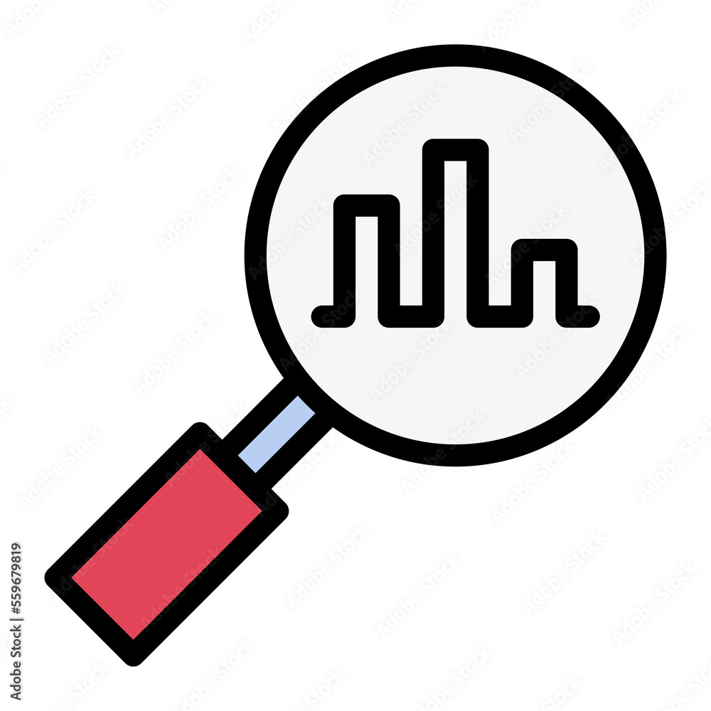 Isolated business research in lineal color icon on white background. Research, analytics, graph, searching, magnifying glass Isolated business research in lineal color icon on white background. Research, analytics, graph, searching, magnifying glass
