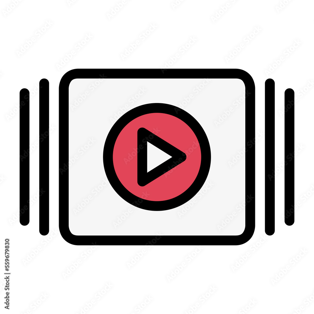 Isolated video slide presentation in lineal color icon on white background. Marketing, advertising, media player, slides