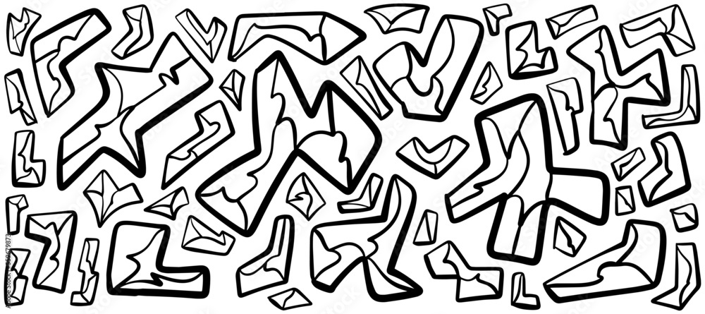 Abstract shape element design. Coloring book. Black and white drawing vector illustration.