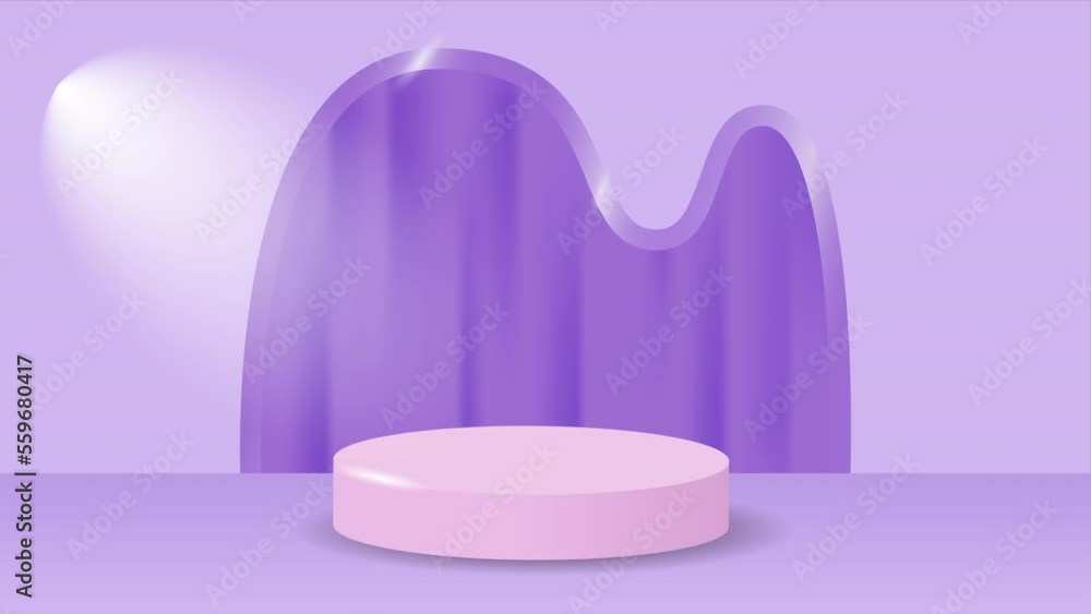 Podium scene purple background animation. podium with curtain behind and spotlight for product promotion, business, cosmetic. Loop playback on 4K footage Podium scene purple background animation. podium with curtain behind and spotlight for product promotion, business, cosmetic. Loop playback on 4K footage
