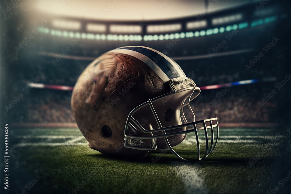 American football helmet in a super bowl game, generative ai