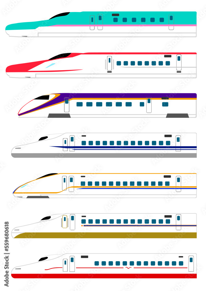新幹線の車両の横向きイラストセット 新幹線の車両の横向きイラストセット