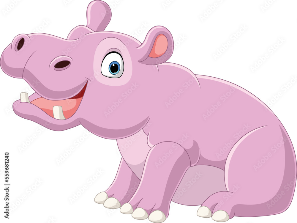 Fototapeta premium Cartoon funny baby hippo sitting