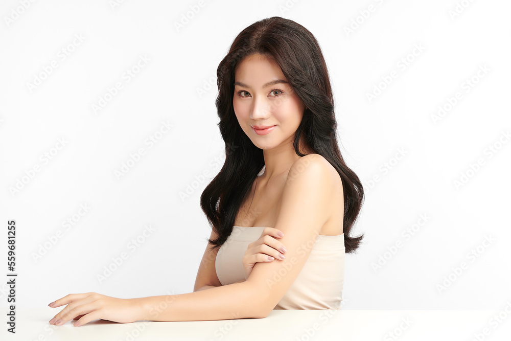 Beautiful young asian woman with clean fresh skin on white background, Face care, Facial treatment, Cosmetology, beauty and spa, Asian women portrait. Beautiful young asian woman with clean fresh skin on white background, Face care, Facial treatment, Cosmetology, beauty and spa, Asian women portrait.