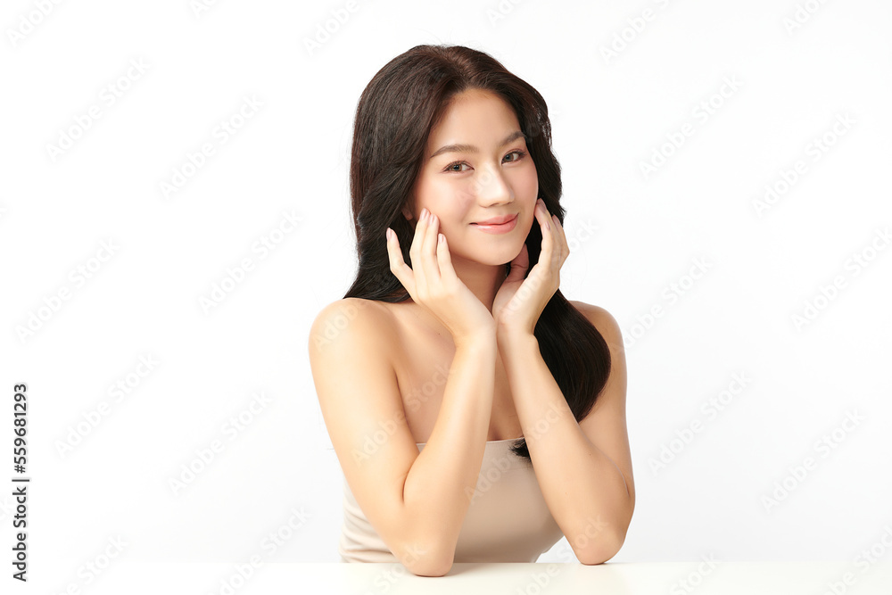 Beautiful young asian woman with clean fresh skin on white background, Face care, Facial treatment, Cosmetology, beauty and spa, Asian women portrait. Beautiful young asian woman with clean fresh skin on white background, Face care, Facial treatment, Cosmetology, beauty and spa, Asian women portrait.