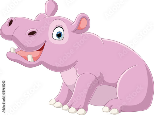 Cartoon funny baby hippo sitting