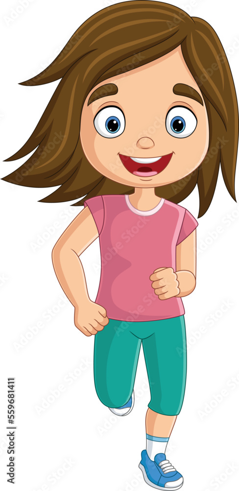 Cartoon happy little girl running Cartoon happy little girl running
