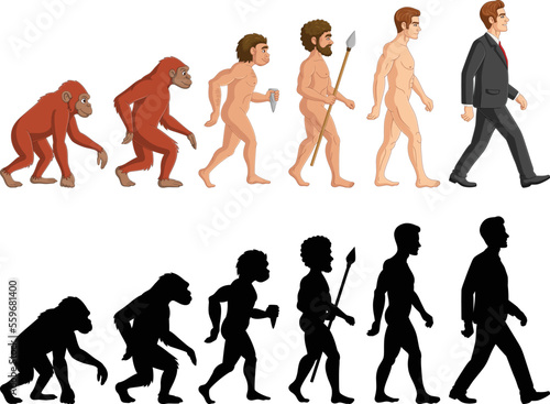 Cartoon evolution man on white background