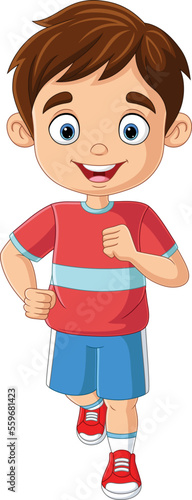 Cartoon happy little boy running