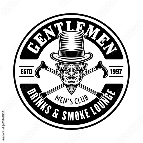 Gentlemen club vector round emblem, logo, badge or label in vintage monochrome style isolated on white background