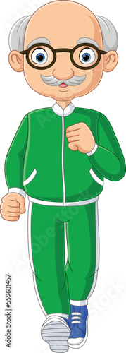 Cartoon happy elderly man jogging