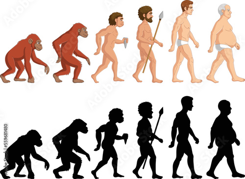 Cartoon evolution man on white background