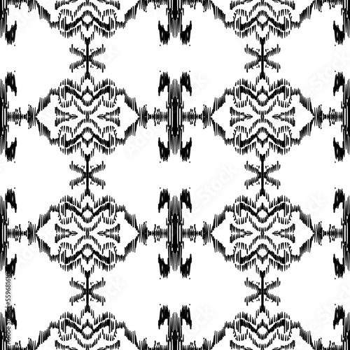 Ethnic ikat design. Black, white floral shape fig.
Ikat pattern Ethnic textile tribal American Aztec fabric geometric motif native boho bohemian carpet india Asia illustrated , set of patterns