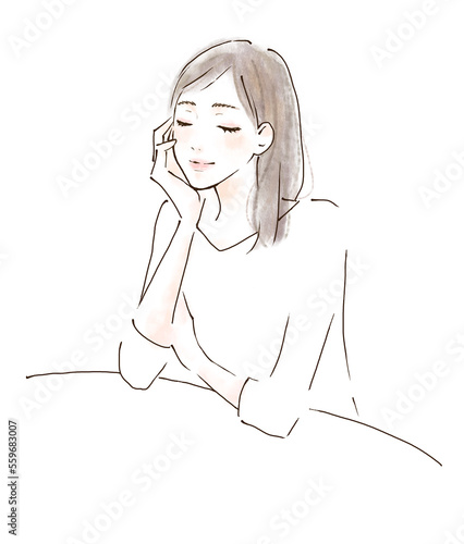 Obraz na płótnie 頬杖をついて仮眠をとる女性 リラックス w salonie