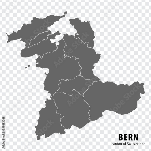 Map of Canton Bern of Switzerland on transparent background. Blank map of Bern with regions in gray for your web site design, logo, app, UI. Switzerland . EPS10.