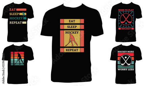Hockey T Shirt Design Collection Vector Illustration 