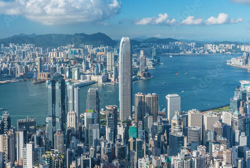 Fototapeta Naklejka Na Ścianę i Meble -  Victoria Harbor of Hong Kong city, viewed from the peak