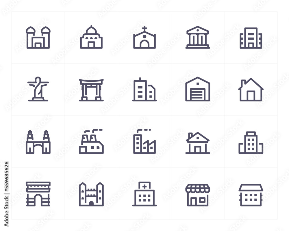 Building and Landmark line icon set. Vector illustration on white background. pixel perfect. Building and Landmark line icon set. Vector illustration on white background. pixel perfect.