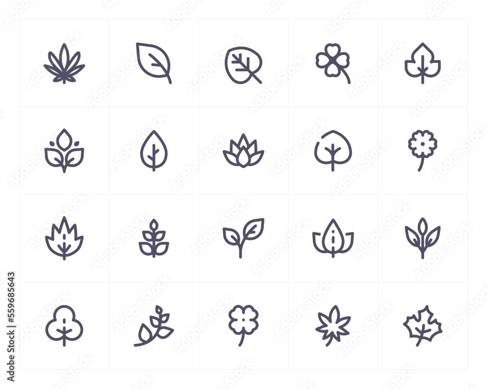 leaf and natural line icon set. Vector illustration on white background. Pixel perfect.