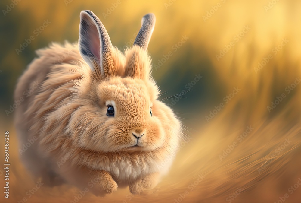 illustration of cute pointy ears rabbit with blur nature background with sunlight illustration of cute pointy ears rabbit with blur nature background with sunlight
