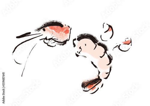海老の調理和風筆描きイラスト
