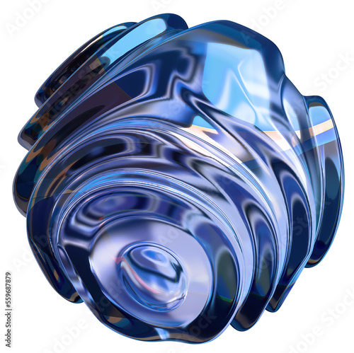 Blue Sphere with organic wave-like pattern Abstract, dramatic, passionate, luxurious and exclusive isolated 3D rendering graphic design elemental background material