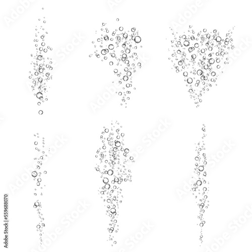 Oxygen air bubbles  flow  in water on white  background.