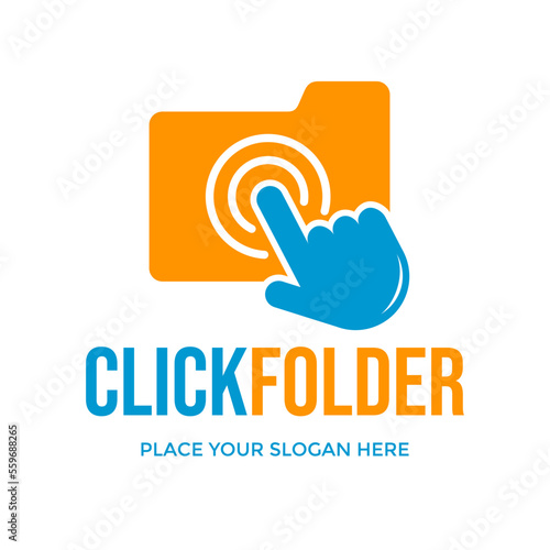 Click folder vector logo template. This design use folder and hand symbol. Suitable for business, seeking data.