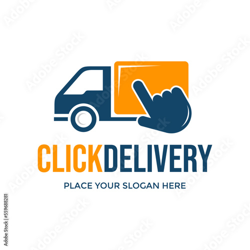 Click delivery vector logo template. This design use truck symbol, Suitable for shipment application, industry.