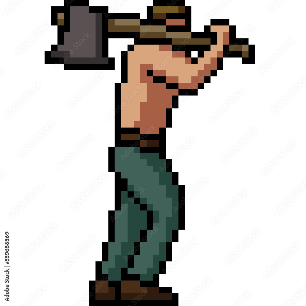 Fototapeta premium pixel art man hold axe