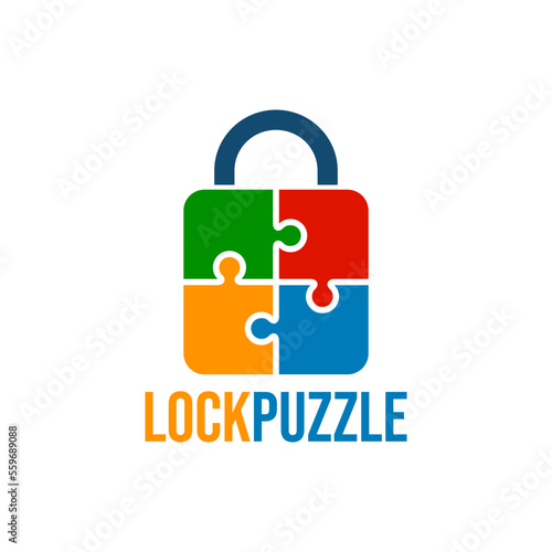Lock puzzle vector logo template. This design use puzzle and padlock symbol. Suitable for business, protection.