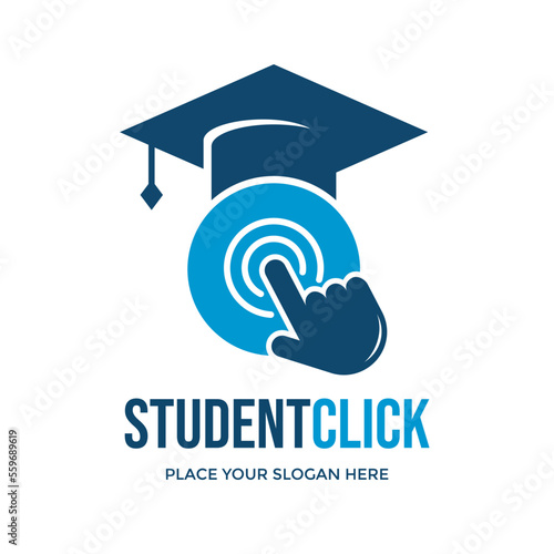 Student click vector logo template. This design use finger click and hat symbol. Suitable for education.
