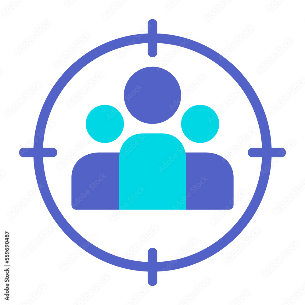 Isolated target audience in flat icon on white background. Aim, customers, users, focus marketing Isolated target audience in flat icon on white background. Aim, customers, users, focus marketing