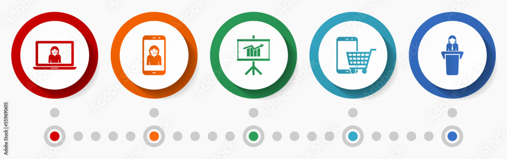 Online business vector icon set, commerce concept flat design buttons, shop infographic template