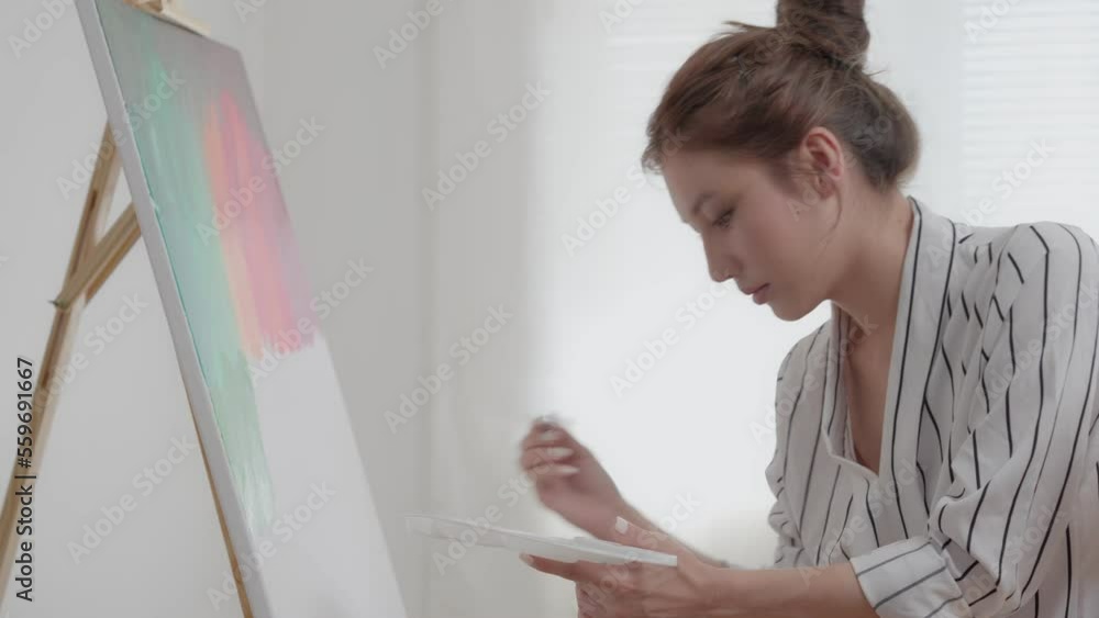 Professional artist use prepare paint for abstract art and create masterpiece. painter paint with watercolors or oil in studio house. woman enjoy painting as hobby. work recreation, relax, job. Professional artist use prepare paint for abstract art and create masterpiece. painter paint with watercolors or oil in studio house. woman enjoy painting as hobby. work recreation, relax, job.