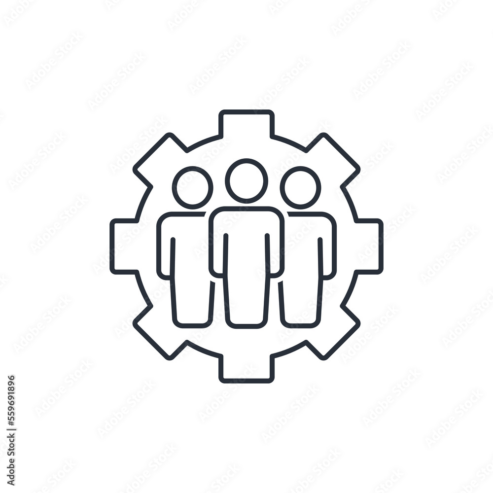 A group of people in a mechanism.Change of working composition. Regrouping. Vector linear icon isolated on white background. A group of people in a mechanism.Change of working composition. Regrouping. Vector linear icon isolated on white background.