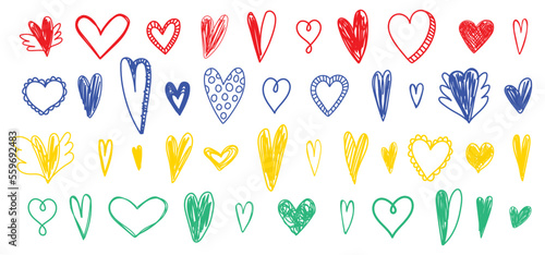 Heart sketch. Pencil drawing romantic illustration. Colorful pen or marker love symbol set