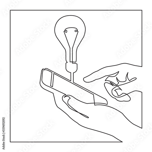 continuous line drawing hands found idea on smartphone PNG image with transparent background photo