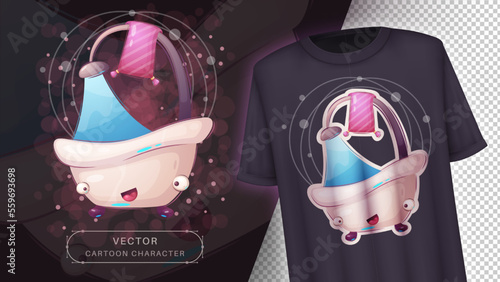 Cartoon character adorable bathroom, hand drawn style kids illustration