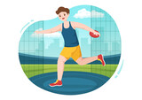 Discus Throw Playing Athletics Illustration with Throwing a Wooden Plate in Sports Championship Flat Cartoon Hand Drawn Templates