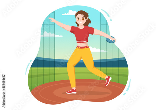 Discus Throw Playing Athletics Illustration with Throwing a Wooden Plate in Sports Championship Flat Cartoon Hand Drawn Templates
