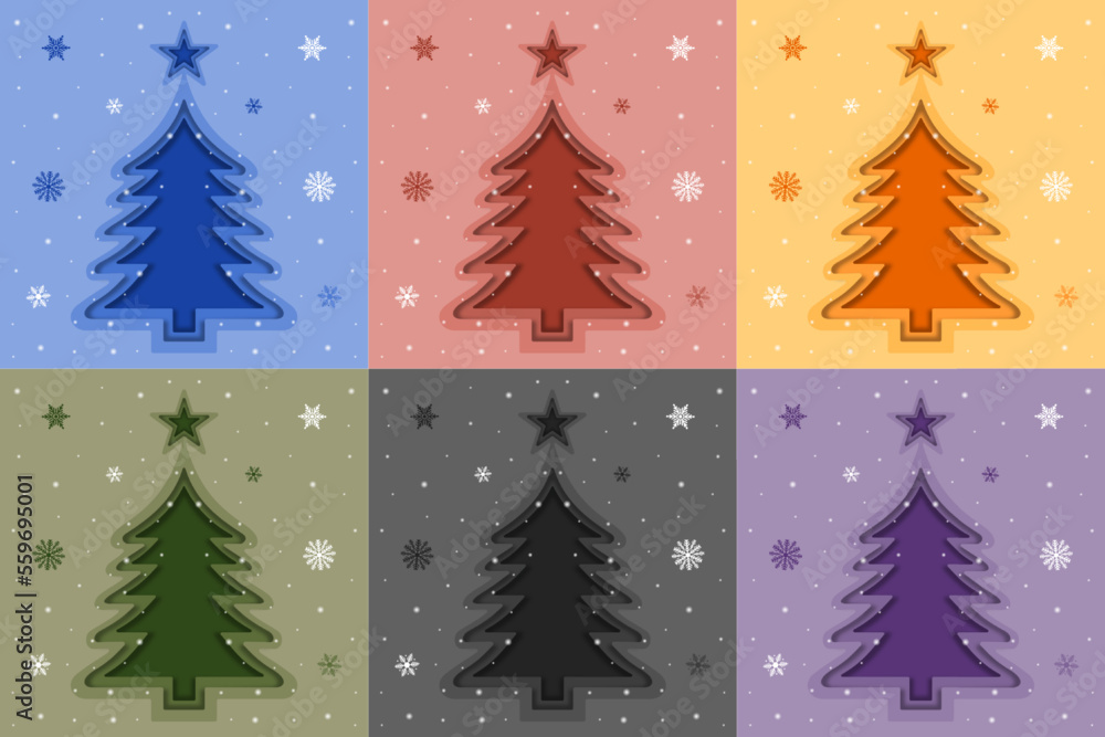Colorful Pine Tree Abstract Background with Papercut Style