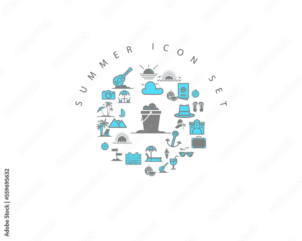 SUMMER ICON SET DESING. SUMMER ICON SET DESING.