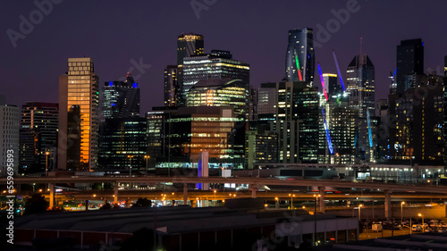Scyscrappers, night view. City view, skylines, Melbourne, Docklands, Australia. big City life lanscape financial centre
