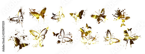 Set of golden butterflies on a white background. Vector illustration © Мария Неноглядова