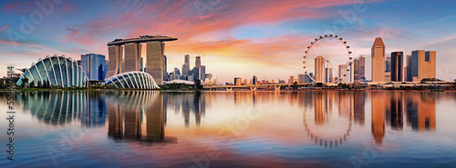 Fotografia Singapore panorama skyline at sunrise, Marina bay