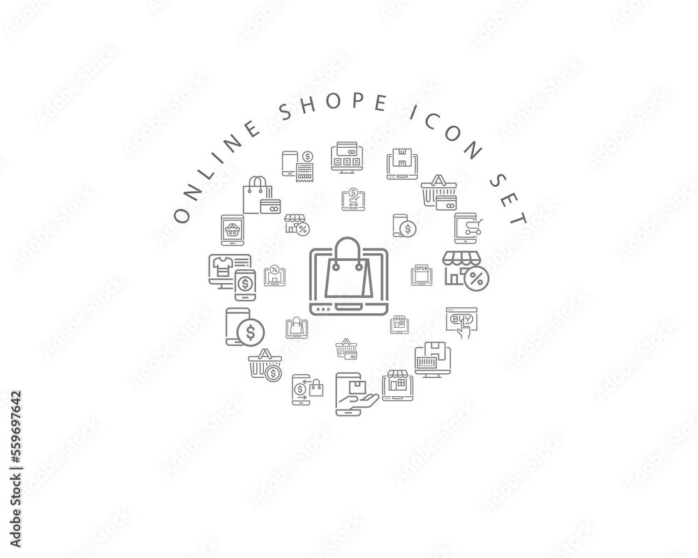 ONLINE SHOPE ICON SET DESIGN. ONLINE SHOPE ICON SET DESIGN.