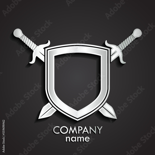 3d crossed swords and shield heraldry logo