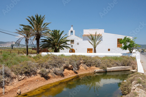 iglesia de Sant Francesc de Paula y centro de interpretacion del Parque Natural de las Salinas, siglo XVIII, Sant Jordi,Ibiza, balearic islands, Spain