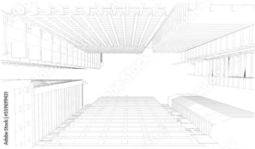 Building perspective construction plan facades architectural sketch.Vector illustration